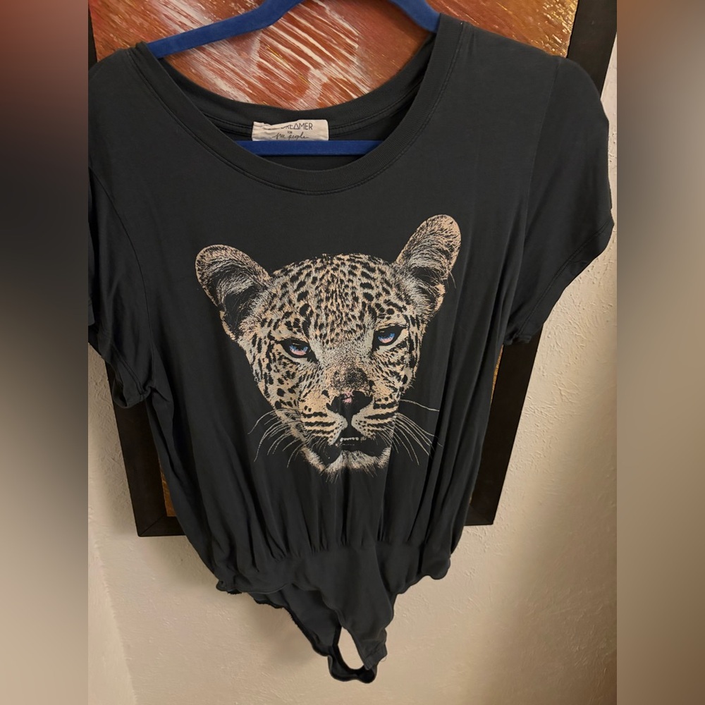 Free People Black Graphic Leopard Bodysuit